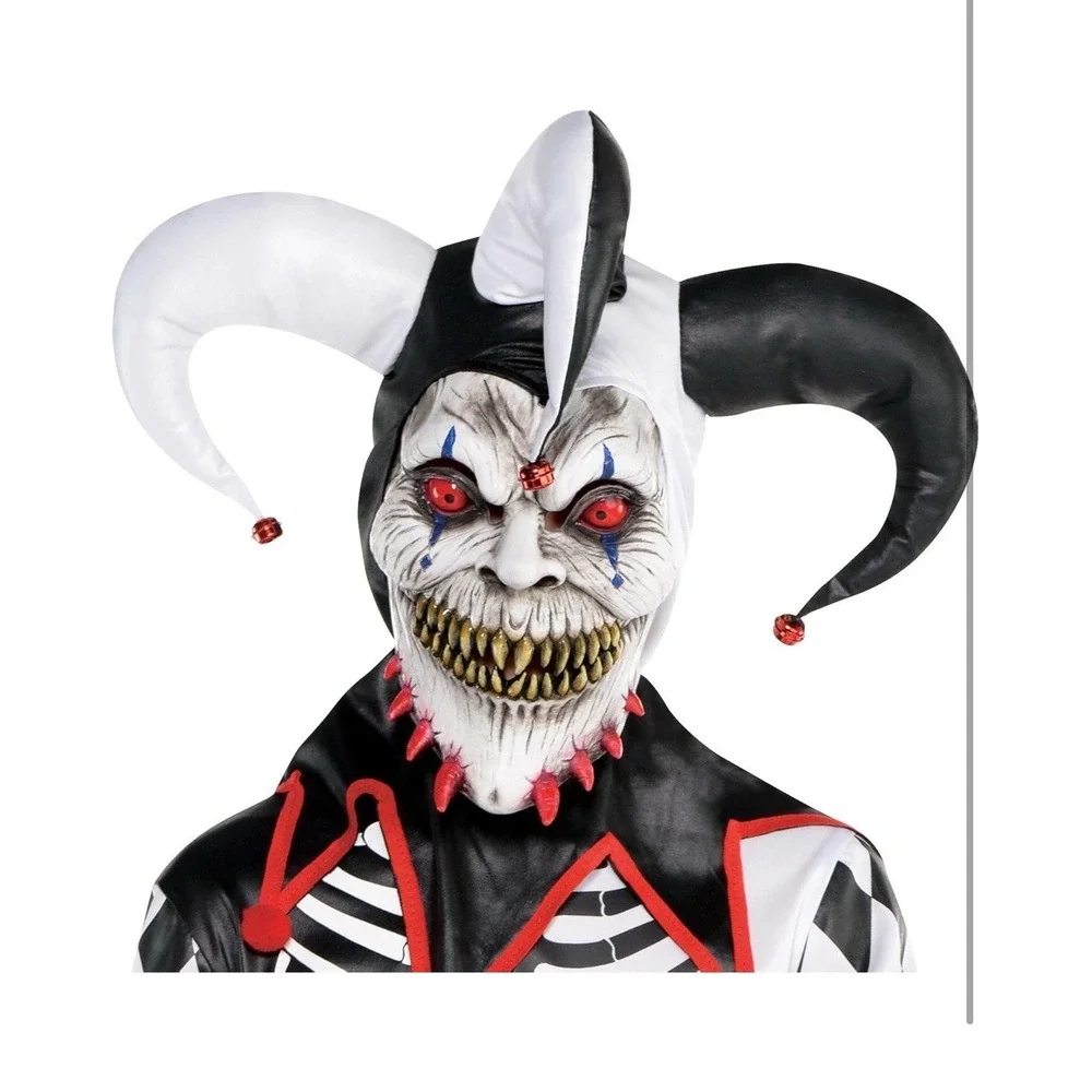 5pc. Sinister Jester Costume Mask youth 12-14 lg. Scary Red Eye Clown Halloween - Picture 3 of 3